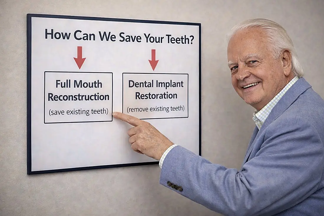 Dr. Kurpis at a decision board comparing reconstruction against implants.